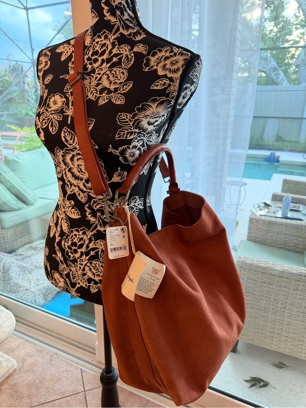 Free People Suzie Suede Slouchy Tote Bag Brown Leather NWT - Picture 7 of 13